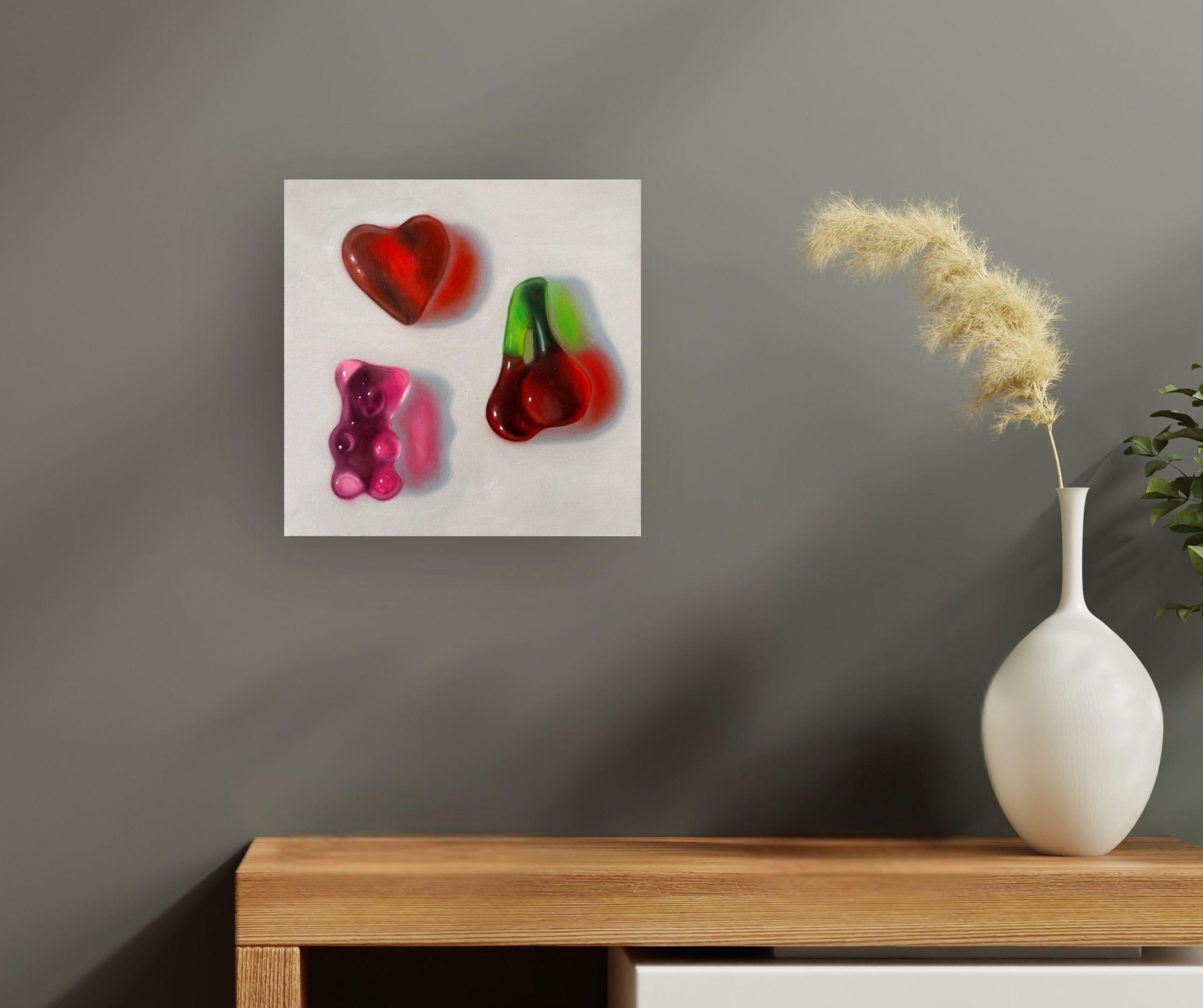 Rot, Grün, Rosa - Original Stilleben Realismus Kunstwerk - Ölgemälde - Pop Art – Painting von Ian Bertolucci
