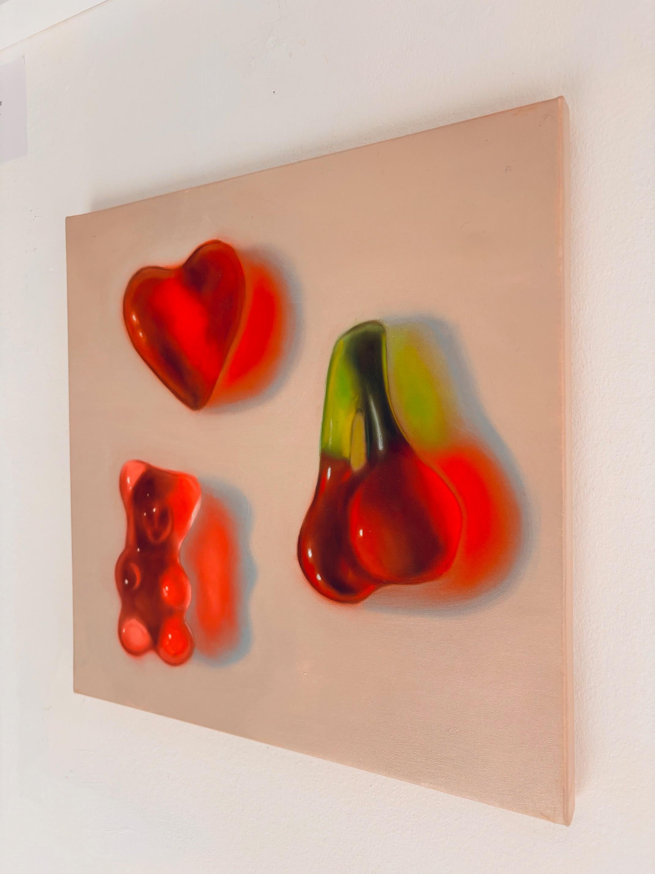 Rot, Grün, Rosa - Original Stilleben Realismus Kunstwerk - Ölgemälde - Pop Art (Grau), Still-Life Painting, von Ian Bertolucci