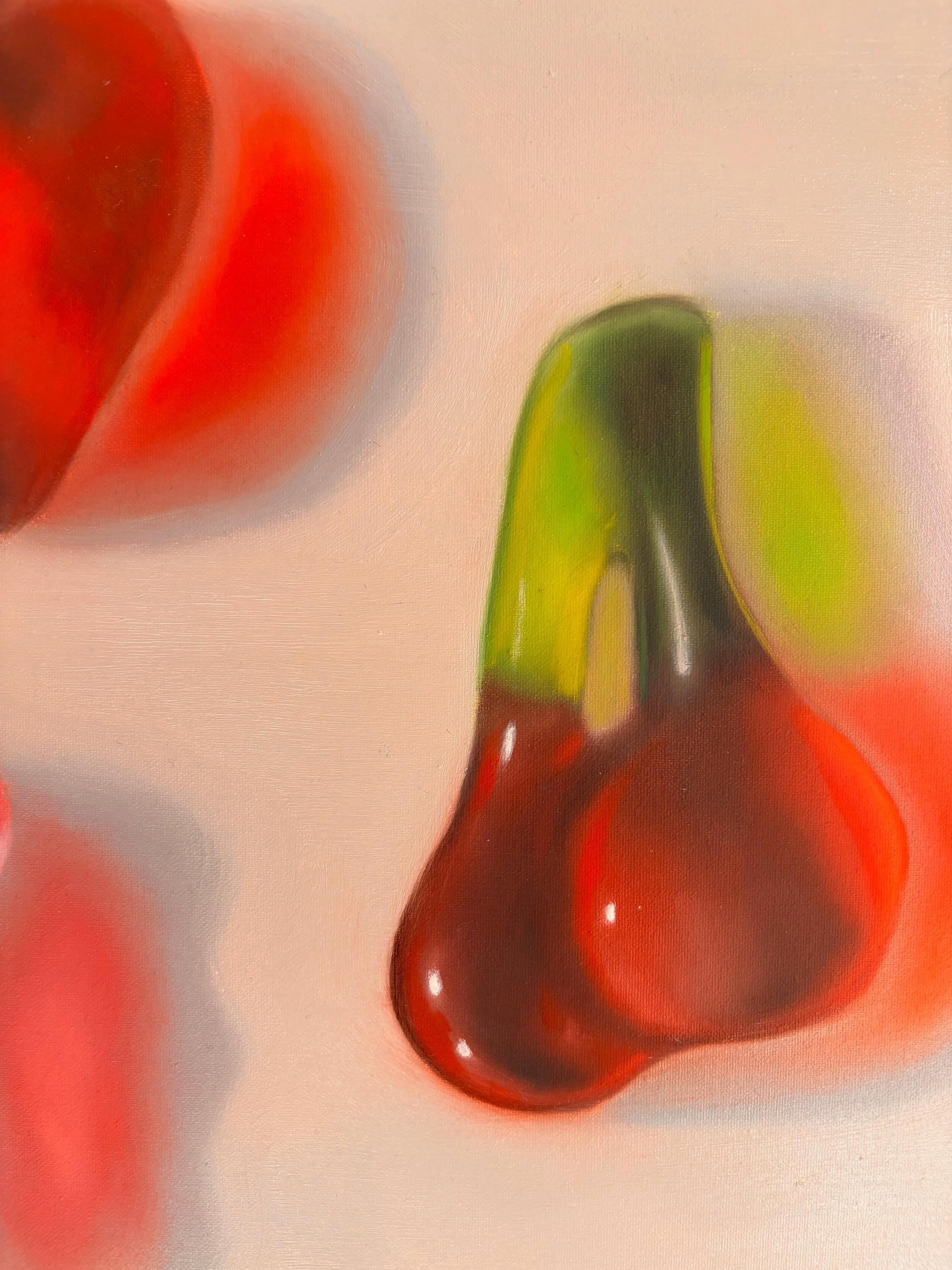 Dieses außergewöhnliche Kunstwerk ist derzeit in der Signet Contemporary Art Gallery und online ausgestellt und zu verkaufen.

Red, Green, Pink ist ein Werk in Öl auf Leinwand, das durch die Reinheit von Form und Farbe besticht. Bertolucci isoliert