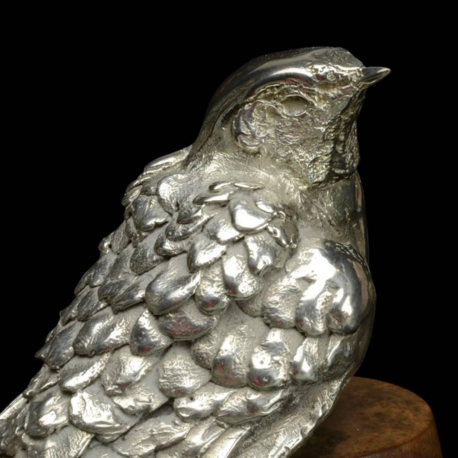 'Swallow on flowerpot' Silver & Bronze Limited Edition Sculpture by Ian Bowles 1