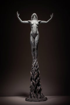 Born within Fire II - Unique tabletop figure female powerful bronze sculpture 