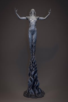 Born within Fire - modern original tabletop figure form female bronze sculpture 