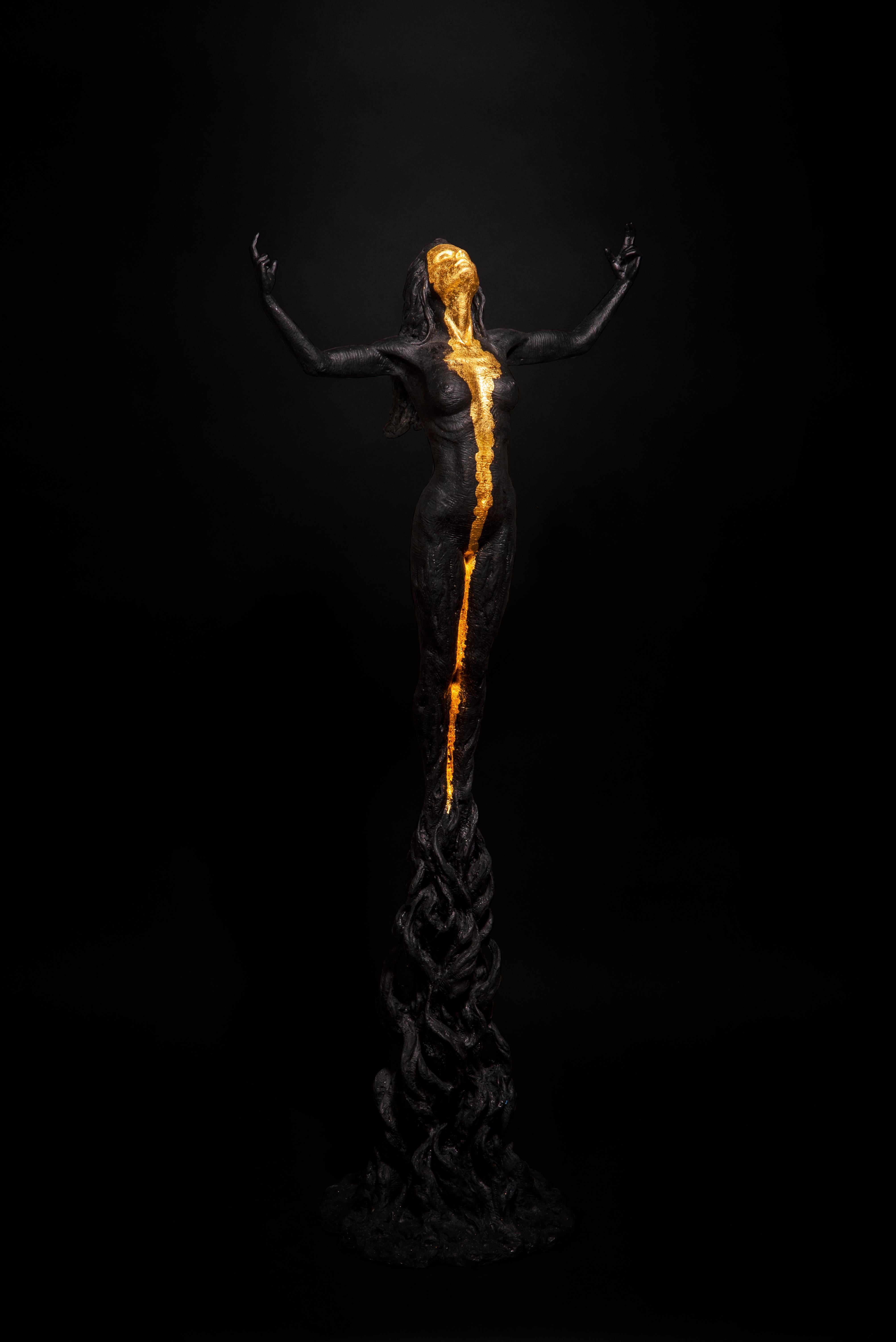 Ian Edwards Figurative Sculpture - Born Within Fire - modern resin sculpture human form woman figure artwork