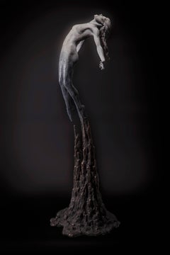 The Calling - tabletop Figurative female powerful bronze sculpture contemporary