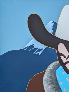 "Abbott" Contemporary Abstract Blue and Brown Western Cowboy Portrait Painting