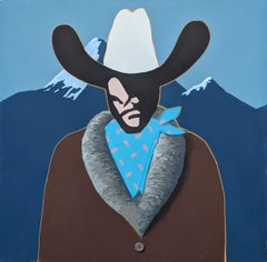 "Abbott" Contemporary Abstract Blue and Brown Western Cowboy Portrait Painting