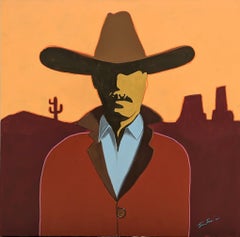 "Bobby" Contemporary Abstract Red & Orange Western Cowboy Portrait Painting