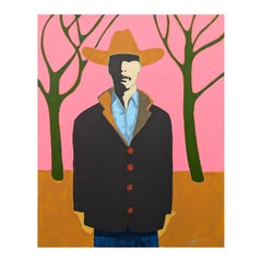 "Brud" Contemporary Abstract Colorful Pink Tone Western Cowboy Portrait Painting
