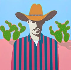 "Carter" Zeitgenössisches abstraktes rosa & blaues Western Cowboy Portrait Gemälde