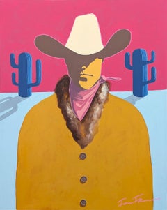 "Clay" Zeitgenössische abstrakte rosa und blau Western Cowboy Porträt Malerei