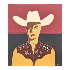 "Cody" Contemporary Abstract Neutral Toned Western Cowboy Portrait Painting