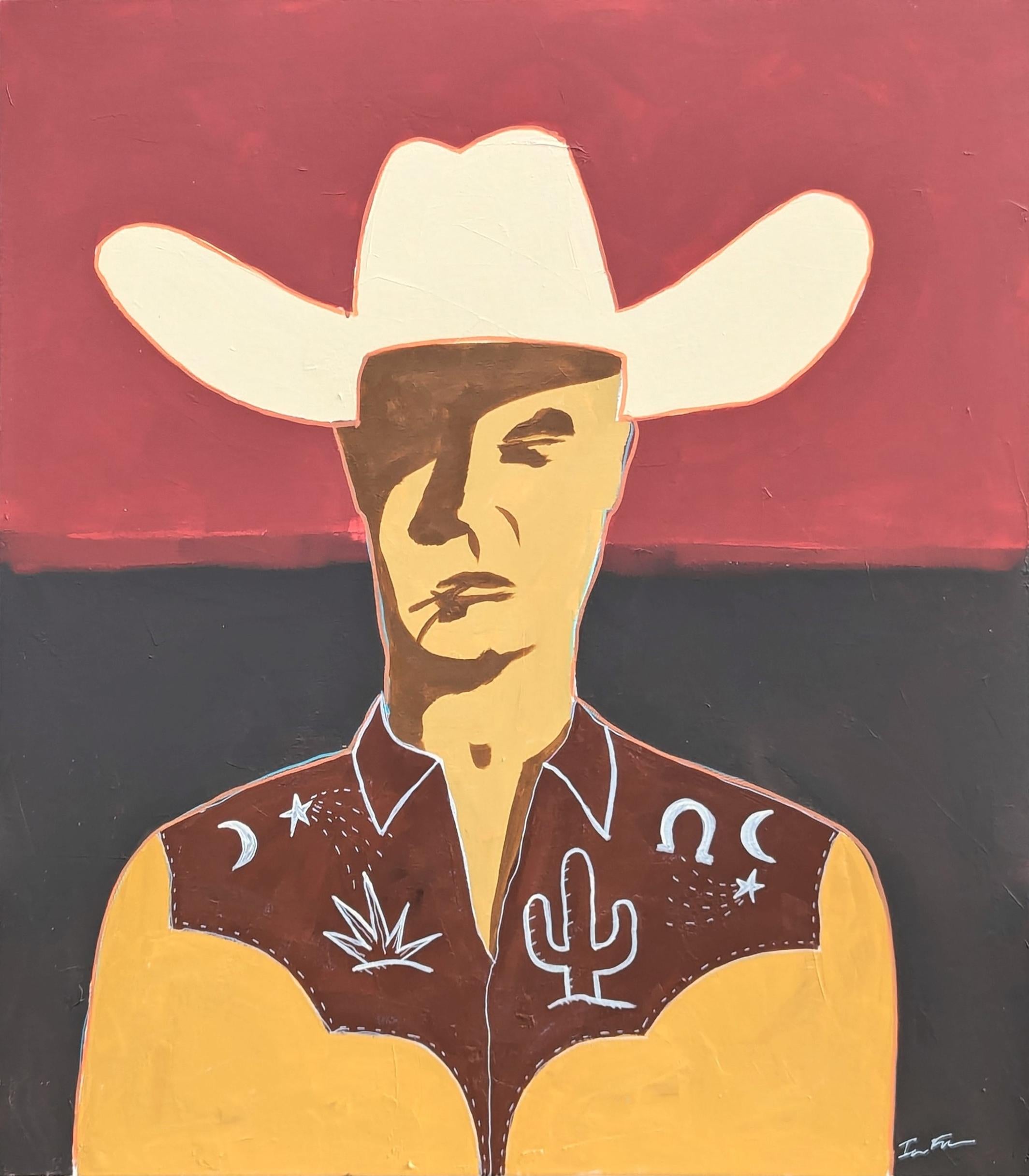 Ian Francis Abstract Painting - "Cody" Contemporary Abstract Neutral Toned Western Cowboy Portrait Painting