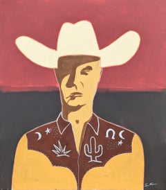 "Cody" Contemporary Abstract Neutral Toned Western Cowboy Portrait Painting