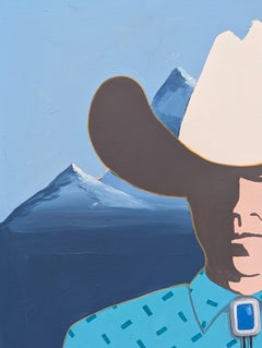"Erik" Contemporary Abstract Blue Toned Western Cowboy Portrait Painting