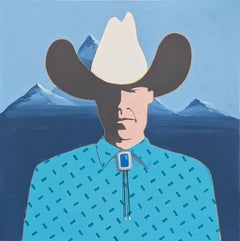 "Erik" Contemporary Abstract Blue Toned Western Cowboy Portrait Painting