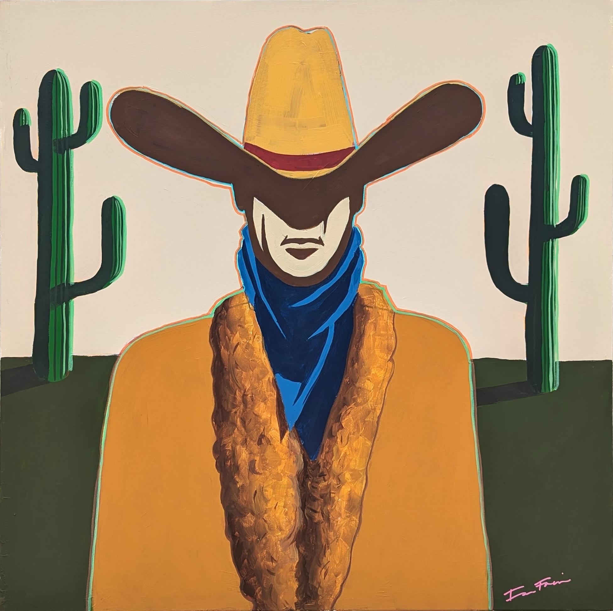 Abstract Painting de Ian Francis - "Gary" Pintura Contemporánea Abstracta Colorida Retrato de Vaquero del Oeste