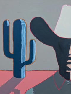 "Gideon" Contemporary Abstract Blue and Pink Western Cowboy Portrait Painting