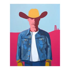 "Jet" Contemporary Abstract Pink and Blue Western Cowboy Portrait Painting