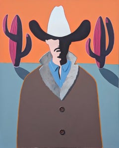 "Jonah" Contemporary Abstract Orange and Pink Western Cowboy Portrait Painting
