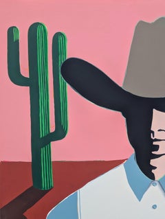 "Lawson" Contemporary Abstract Pink and Blue Western Cowboy Portrait Painting