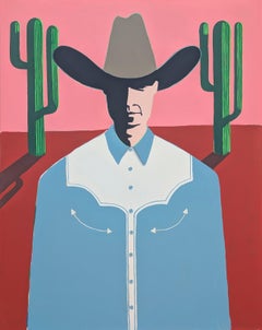 "Lawson" Contemporary Abstract Pink and Blue Western Cowboy Portrait Painting