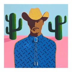 "Lefty" Peinture contemporaine abstraite colorée portrait de cow-boy de l'Ouest