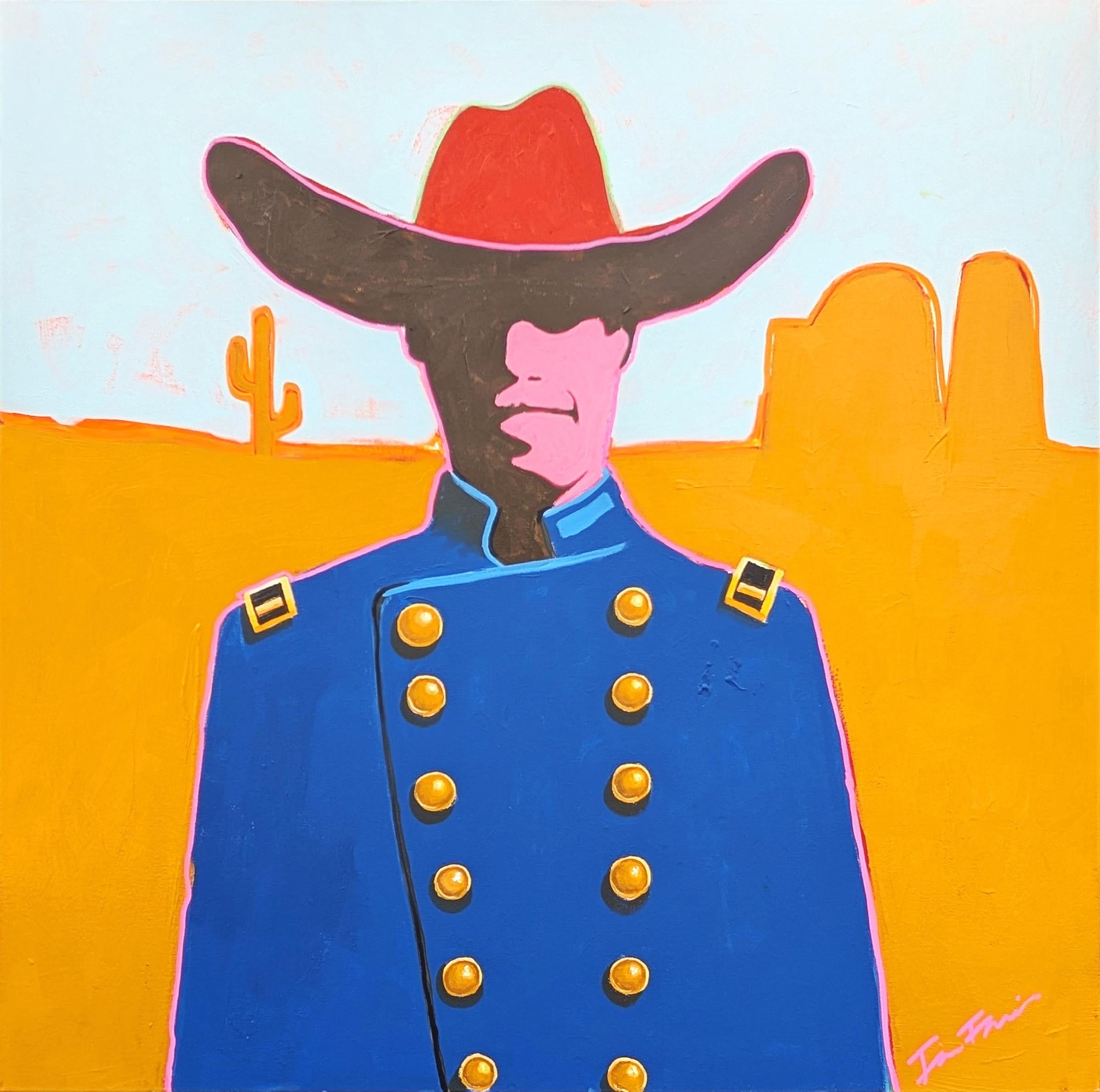 "Beute" Zeitgenössische abstrakte blaue & orange Western Cowboy Portrait Malerei