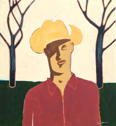 "Luke" Contemporary Abstract Neutral Toned Western Cowboy Portrait Painting