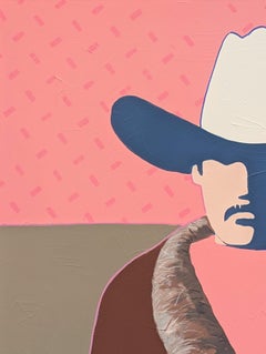 "Marshall" Contemporary Abstract Pink Toned Western Cowboy Portrait Painting