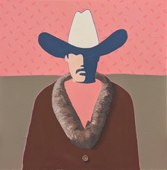 "Marshall" Contemporary Abstract Pink Toned Western Cowboy Portrait Painting