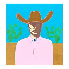 "Prickly Pete" Peinture contemporaine abstraite colorée de cow-boy