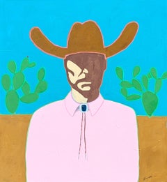 "Prickly Pete" Quadro contemporaneo astratto colorato con ritratto di cowboy occidentale