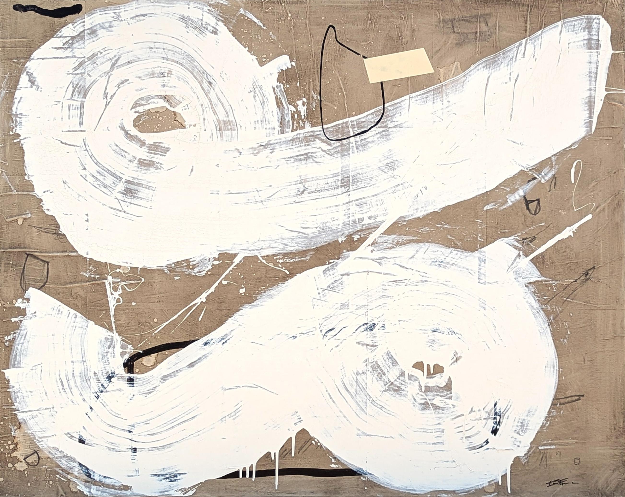 "Remus" Pittura contemporanea gestuale espressionista astratta dai toni neutri - Mixed Media Art di Ian Francis