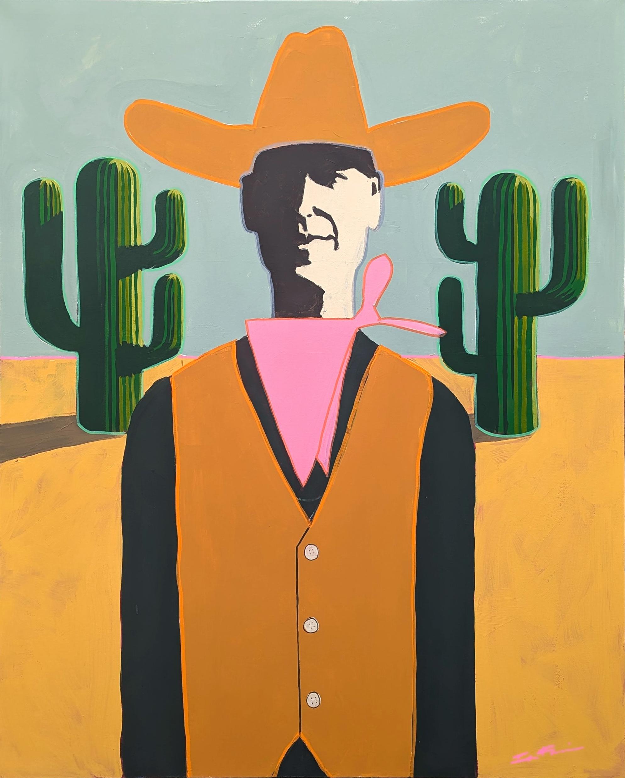 Ian Francis Abstract Painting - "Roy" Contemporary Abstract Colorful Western Cowboy Portrait Painting