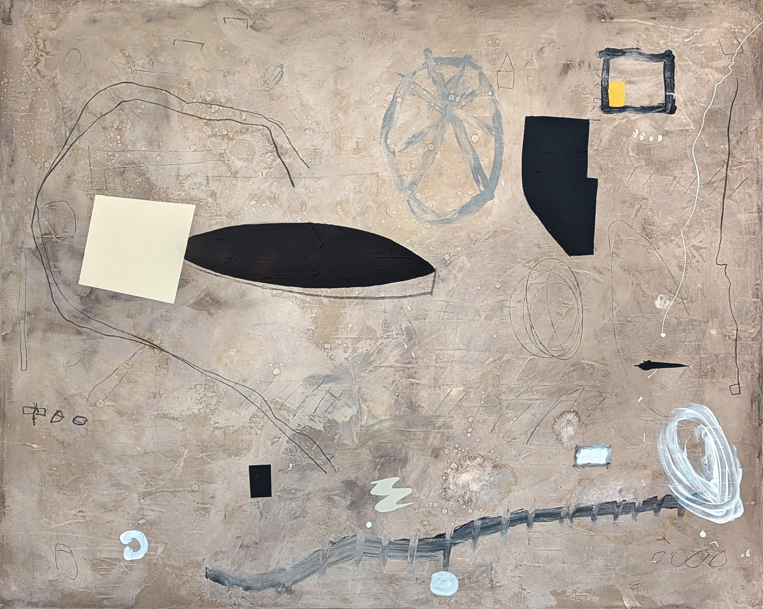 Abstract Painting di Ian Francis - "Il fiume" Pittura contemporanea gestuale espressionista astratta dai toni neutri