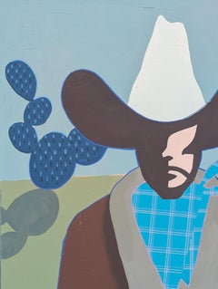 "Tucker" Contemporary Abstract Blue & Green Western Cowboy Portrait Painting