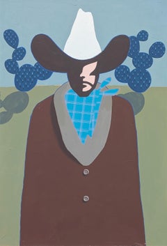 "Tucker" Contemporary Abstract Blue & Green Western Cowboy Portrait Painting