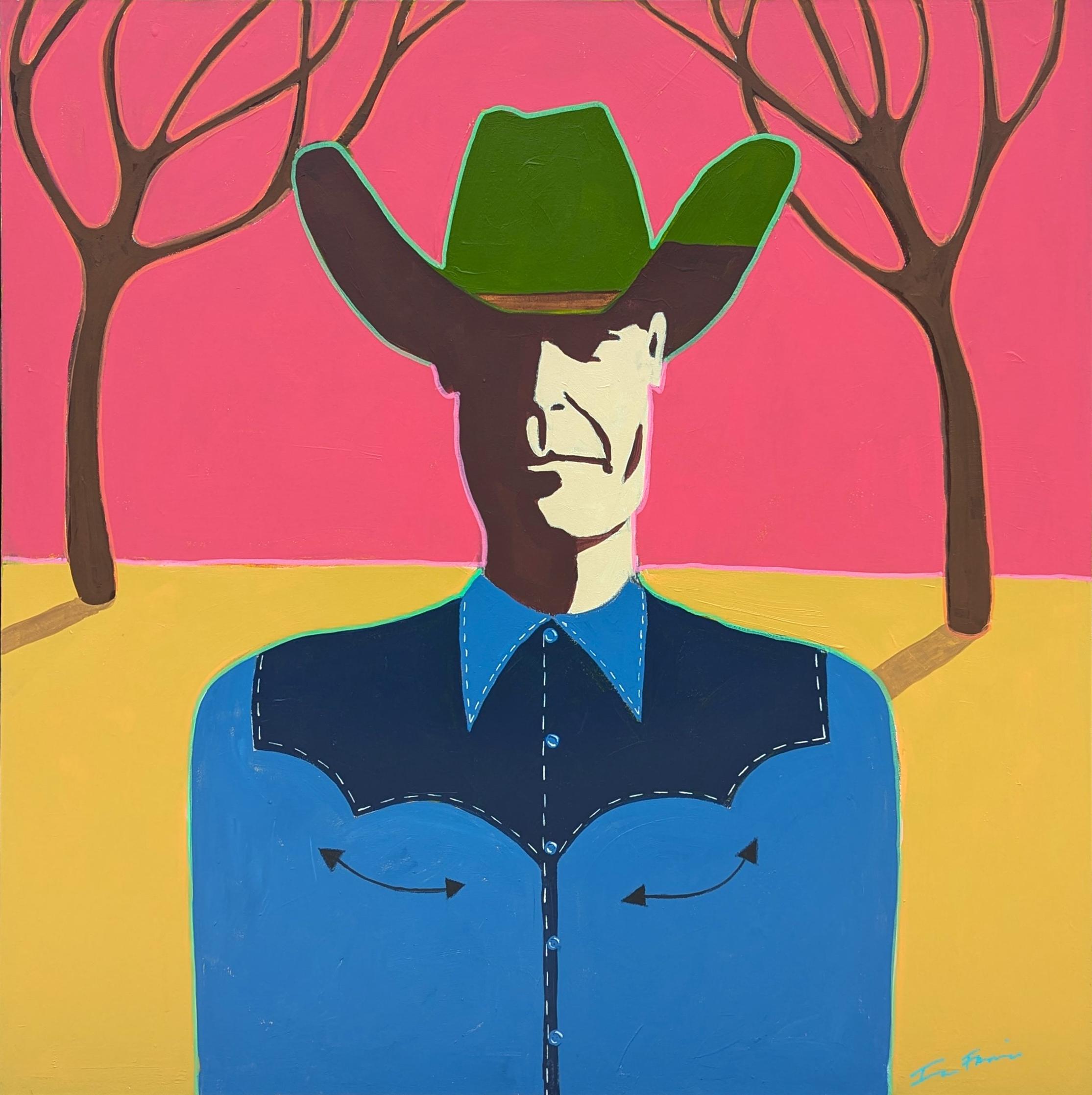 Ian Francis Abstract Painting – "Wesley" Zeitgenössisches abstraktes farbenfrohes Western-Cowboy-Portrait-Gemälde