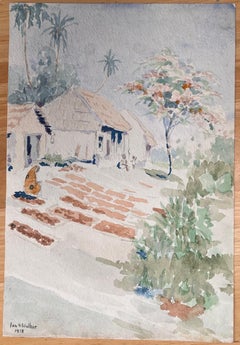 Finely Detailed British Watercolor of Cloves Drying North of Zanzibar Town
