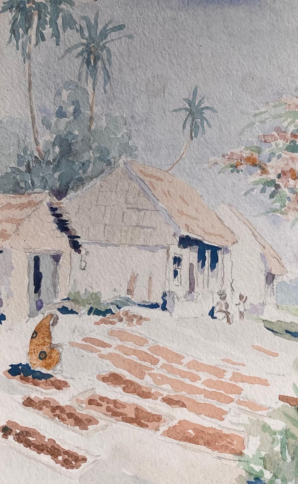 Finely Detailed British Watercolor of Cloves Drying North  of Zanzibar Town - Impressionist Art by Ian G. Walker