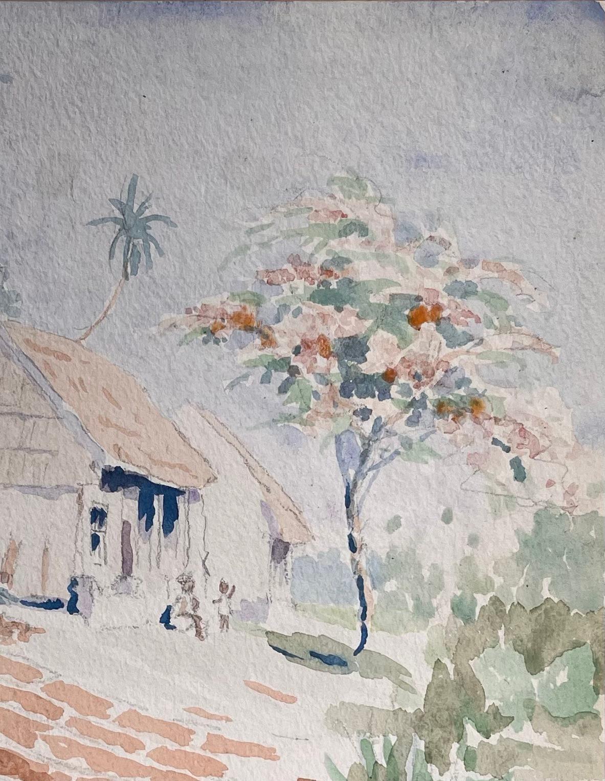 Finely Detailed British Watercolor of Cloves Drying North  of Zanzibar Town - Gray Landscape Art by Ian G. Walker