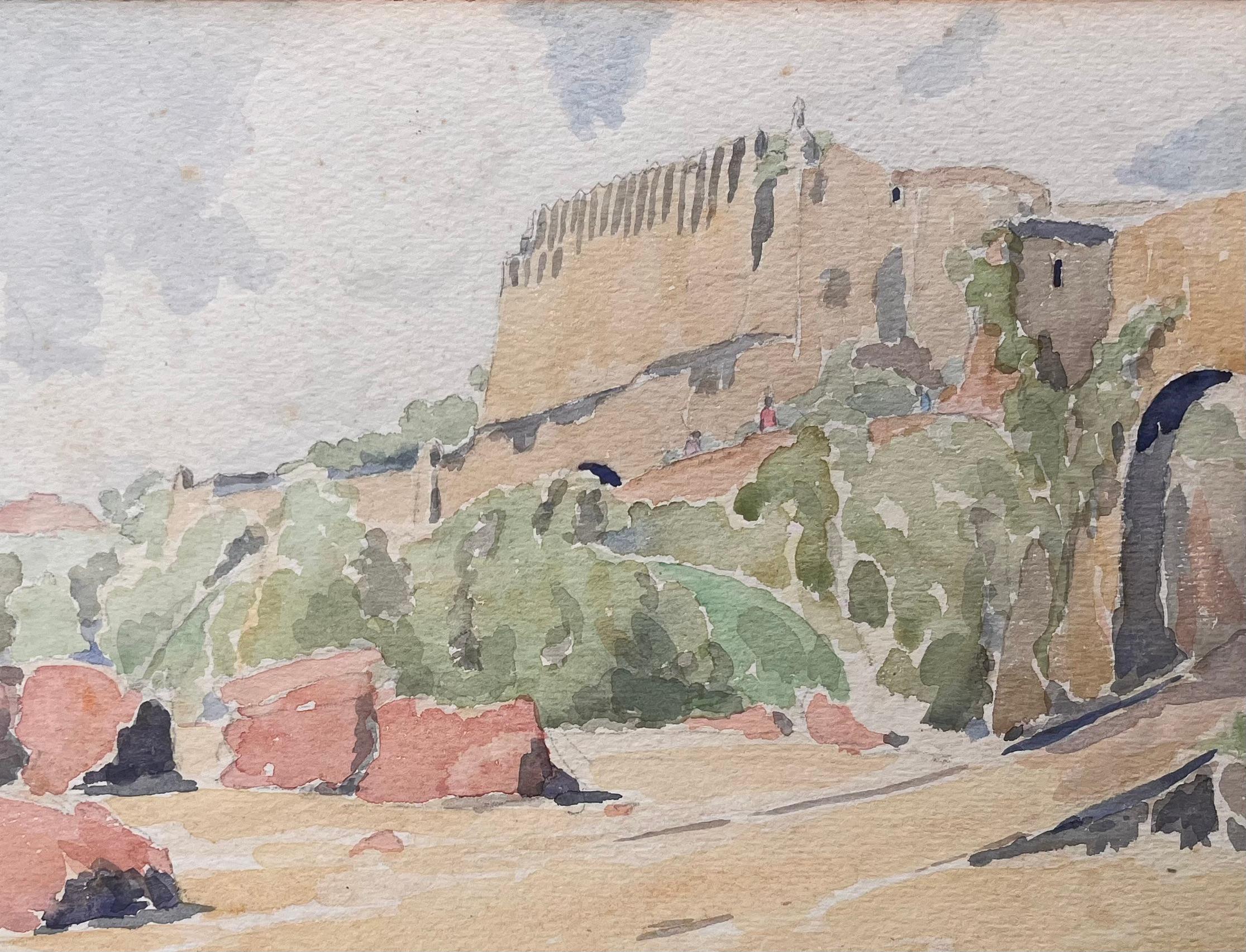 Acuarela británica finamente detallada del Fuerte Jesús en Mombasa, en África Oriental - Art de Ian G. Walker