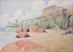 Aquarelle britannique finement détaillée du Fort Jesus à Mombasa, en Afrique de l'Est