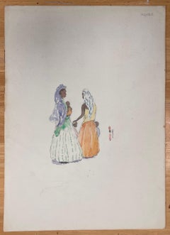 Finely Detailed British Watercolor of Ladies of Kigoma in Lake Tanganyika