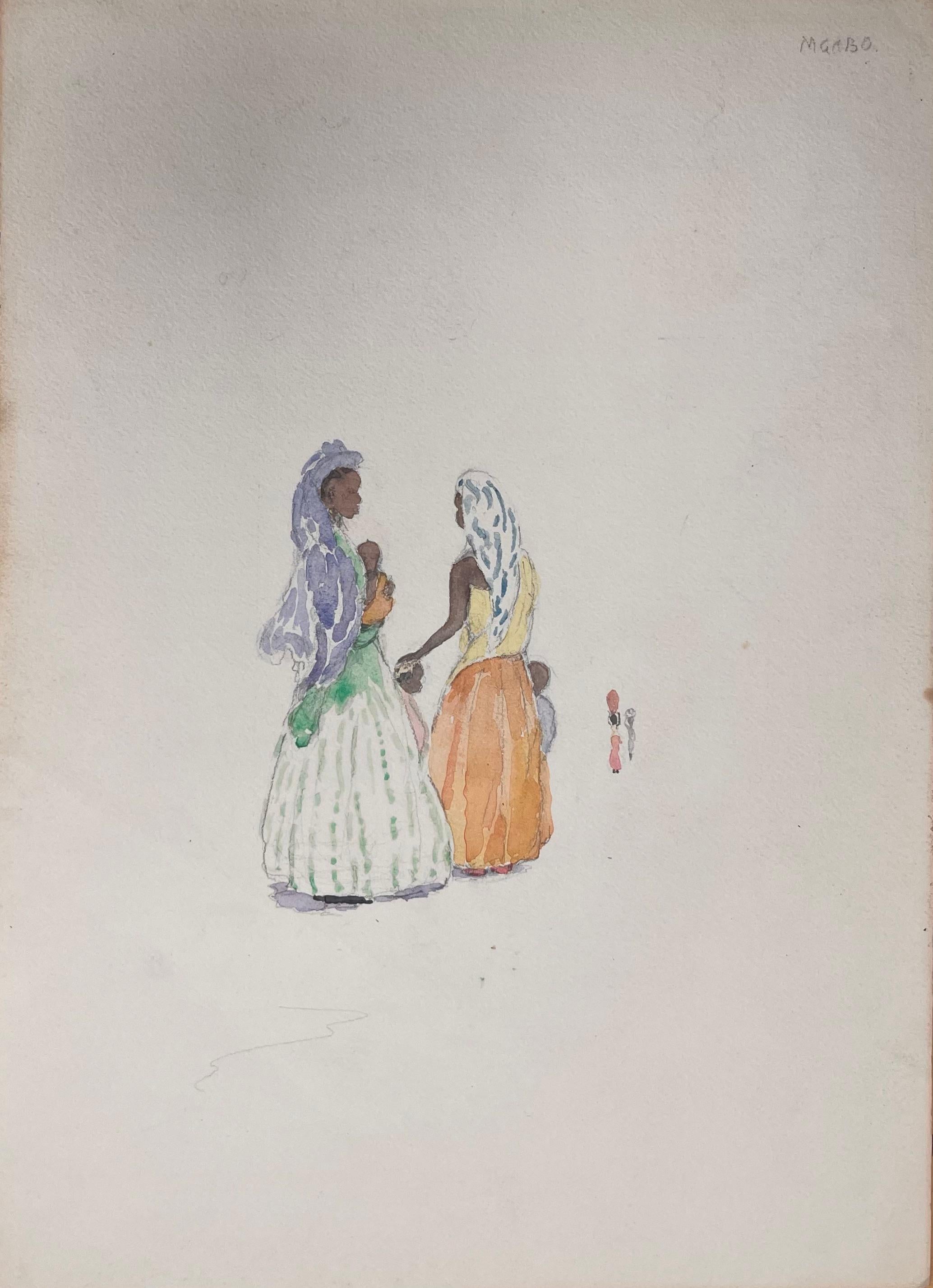 Fein detailliertes britisches Aquarell von Damen aus Kigoma im Lake Tanganyika, Großbritannien