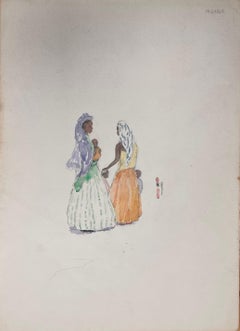 Aquarelle britannique finement détaillée représentant des femmes de Kigoma dans le lac Tanganyika