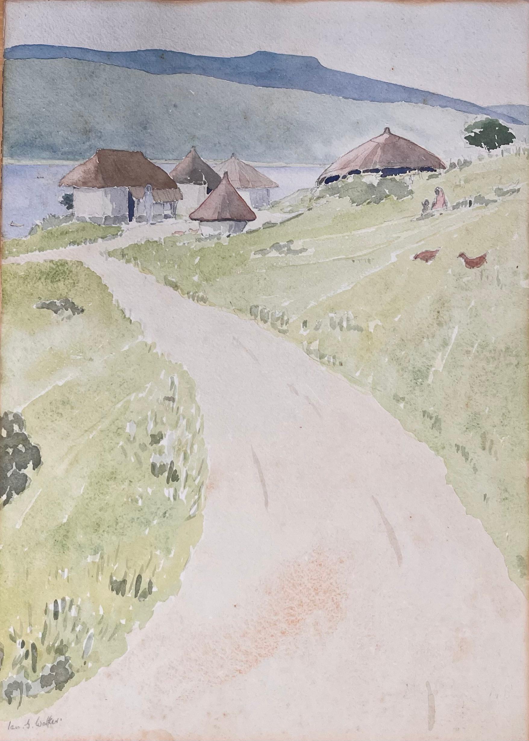 Ian G. Walker Landscape Art – Fein detailliertes britisches Aquarell des südlichen Endes des Lake Tanganyika
