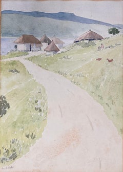 Fein detailliertes britisches Aquarell des südlichen Endes des Lake Tanganyika