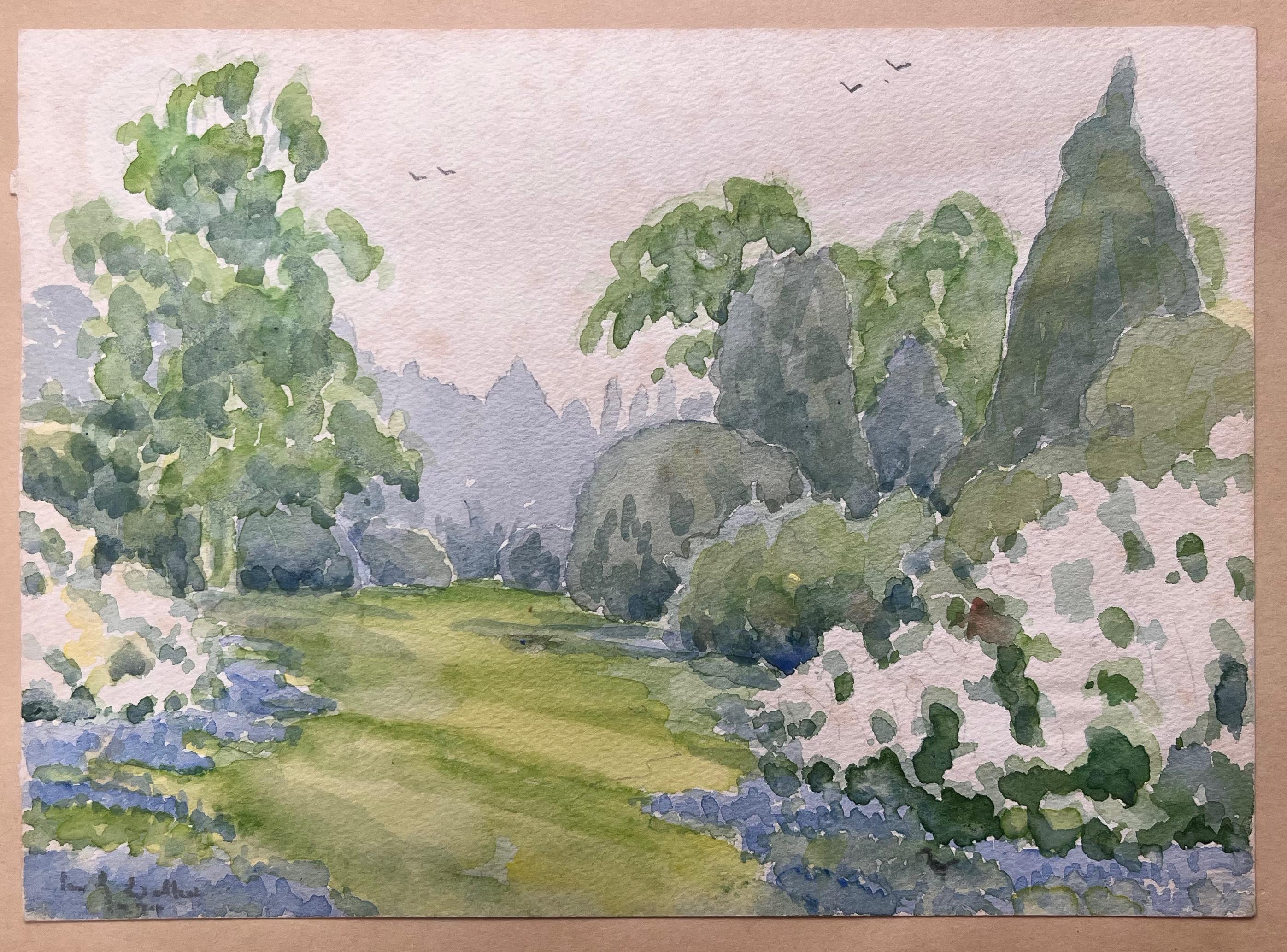 Aquarelle de paysage topographique britannique finement détaillée - Art de Ian G. Walker