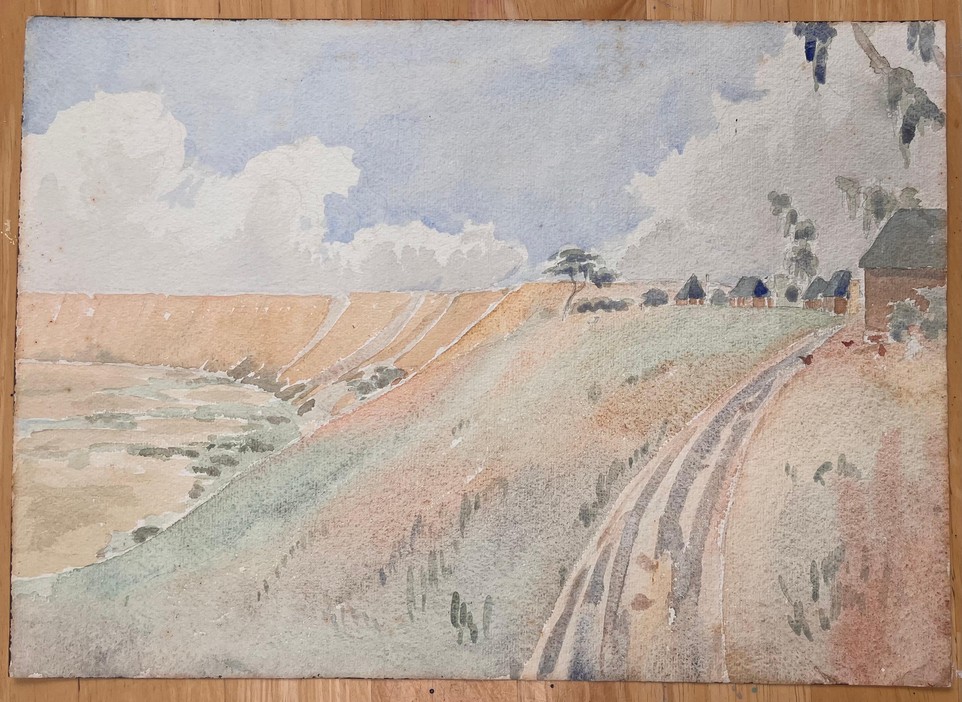 Finely Detailed British Watercolor Topographical Landscape View with Crater - Art by Ian G. Walker